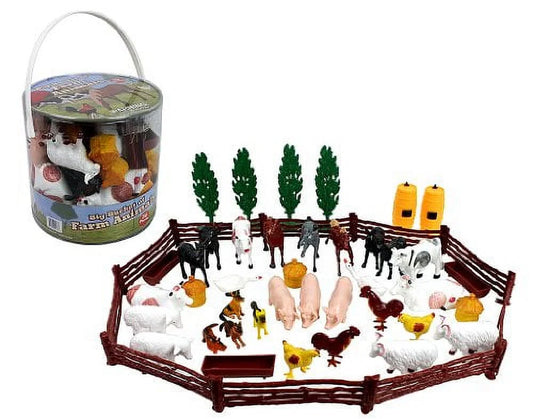 Farm Animal Action Figures - Big Bucket of Farm Animals - 50 Pieces in Set!